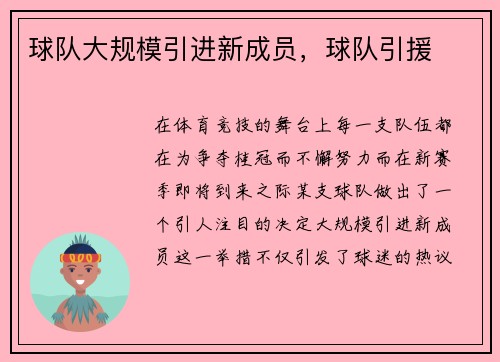 球队大规模引进新成员，球队引援